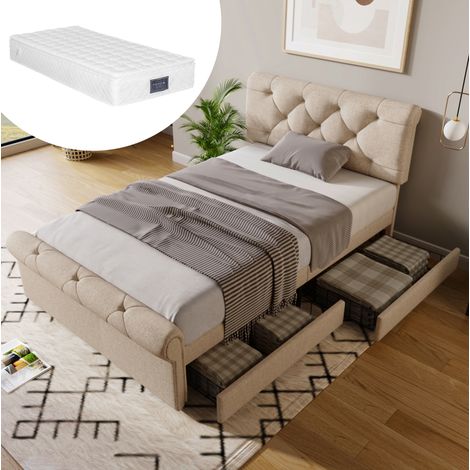 Einzelbett mit Matratze, 2 Schubladen, 90x200 cm OKMYHOME (1/5)