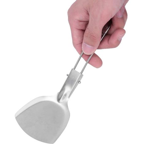 Cuisine de camping extérieur spatule pliante, non-glissement résistant à la chaleur en acier inoxydable (1/5)
