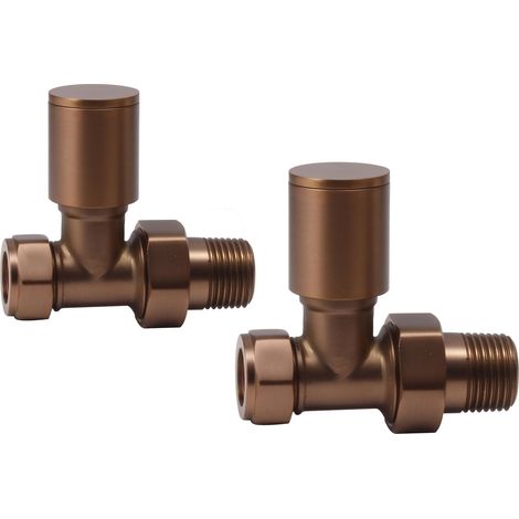 Heatwave Round Brushed Bronze Straight Radiator Valves Pair (1/2)