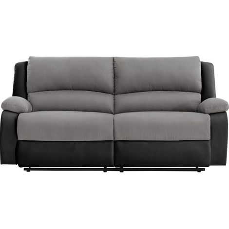 Loungitude – Canapé relax manuel 3 places XXL en microfibre et simili – Repose-pieds inclinable jusqu'à 170° – Noir/Gris – Dimensions 193 x 93 x 96 cm