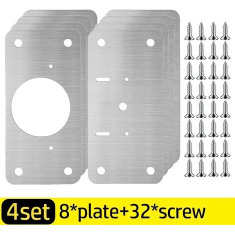 (B- 4 jeux) Kit de réparation de charnières de porte en acier inoxydable avec plaque de montage et trou pour meubles de cuisine. (1/5)