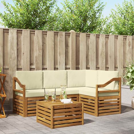 Outdoor-Sofagarnitur 5 pcs Natur und Creme Massivholz Akazie
