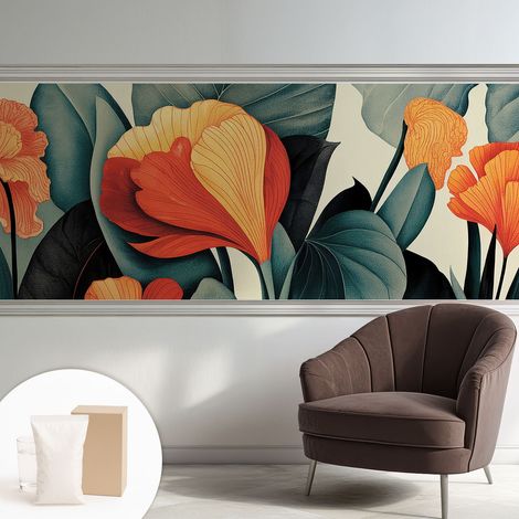 Fototapete Tapete Vliestapete mit Kleber Büro Wandgestaltung - Wanddekoration Wohnzimmer Bunte Blumen 250x104 cm (1/5)