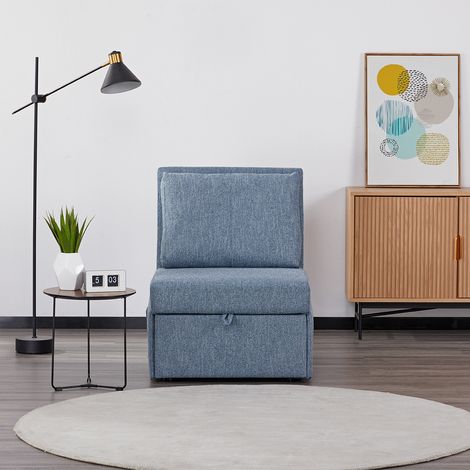 EVERGREENWEB - Poltrona Pouf Letto Singolo Blu con Materasso, Prontoletto Salvaspazio pieghevole per Camera, Pouf poggiapiedi, Ottomano Comodo Schienale e Tasca laterare SOFY (1/5)