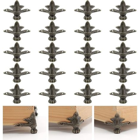 Lot de 20 pieds de boîte en laiton antique, pieds de boîte à bijoux en bois, pieds de protection d'angle décoratifs, bronze (1/5)