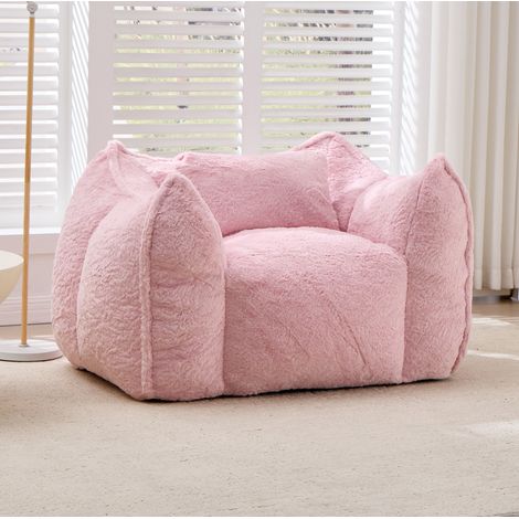 Poltrona pouf gigante con cuscino, 123 x 97 x 73 cm, in pelliccia sintetica rosa DESVIAE (1/5)