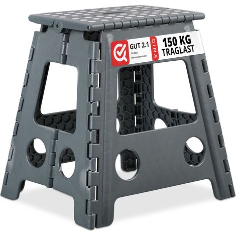 Relaxdays Klapphocker faltbar, Camping Hocker, großer Badhocker, bis 150 kg, Kunststoff, HxBxT: 39 x 39 x 32 cm, grau (1/5)