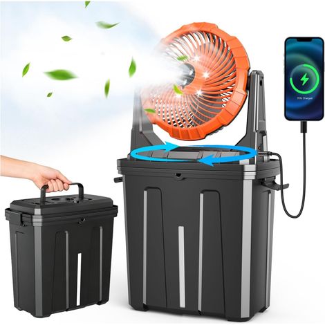 Ausic Ventilateur brumisateur portable de 9 L pour extérieur, terrasse, 20 000 mAh, ventilateur à piles rechargeables pour extérieur, camping, pêche, voyage, jardin, golf, bureau – 3 vents forts, 3 (1/5)