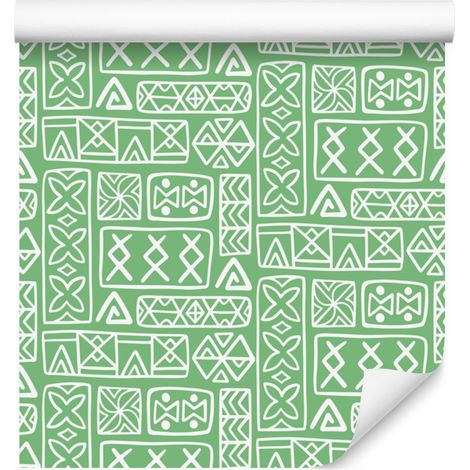 Carta da parati con motivo geometrico polinesiano, menta e verde, 50x1000 cm (1/5)