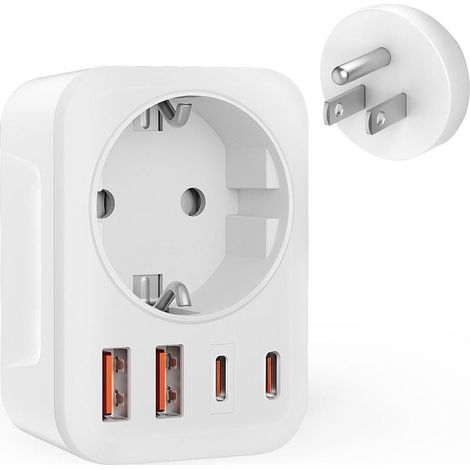 5 in 1 Adaptateur Prise USA avec 2 USB-A et 2 Type-C et 1 Prise Européenne, Adaptateur Prise France vers USA, Adaptateur Prise Americaine Canada Mexique Thaïlande, Type B (1/5)