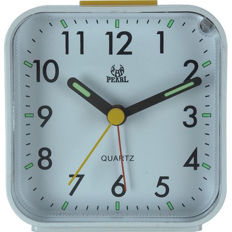 Réveil analogique silencieux, horloge de chevet carrée, horloge à quartz avec fonction snooze et éclairage, blanc (1/3)