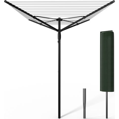 VOUNOT 45m Rotary Washing Line 4 Arm Clothes Airer with Cover and Spike, Black