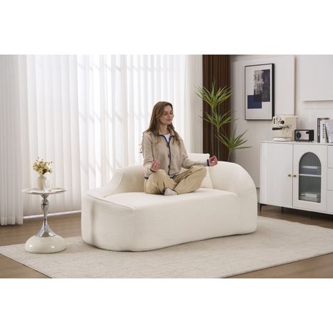 Canapé 2 places avec chaiselongue incurvée en chenille crème pour intérieur (1/5)
