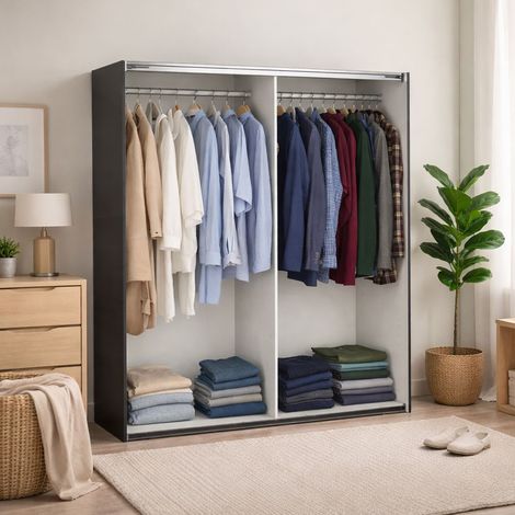 Dmora - Armadio multiuso grande Hagupit, Mobile multifunzionale, Mobiletto scarpiera, Guardaroba porta scarpe, 179x62 h220 cm, Grigio (1/5)