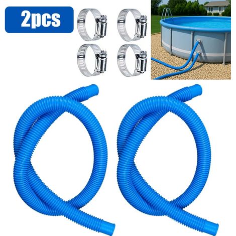 Accessoires de piscine (2 tuyaux bleus) Support de poteau de piscine en plastique, crochets télescopiques réglables, filet à feuilles avec tige télescopique en aluminium et support de tuyau. (1/5)