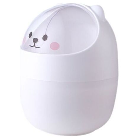 Mini poubelle de bureau en plastique avec couvercle, motif ours de dessin animé, portable et amovible (1/5)