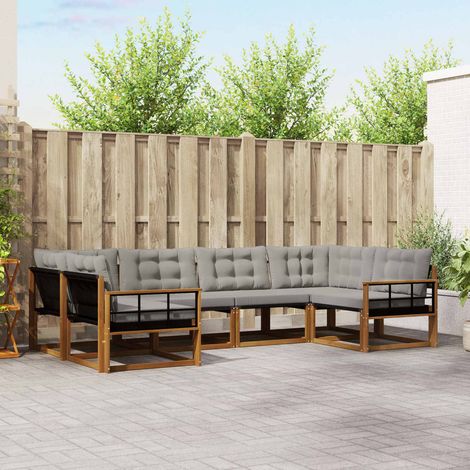 Outdoor-Sofagarnitur mit Kissen 6 pcs Natürlich und Hellgrau