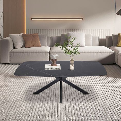 Table basse 130x70x45 cm en pierre noire frittée et métal - ATREIDE