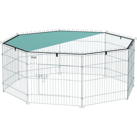 8-teiliges Hundegehege mit Dach, modular und faltbar, tragbar, 60 cm hoch, inklusive Tür, silbergrün