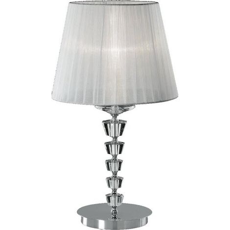 Ideal Lux Pegaso - 1 leichte kleine Tischlampe Chrom, Weiß, Kristall mit Organza-Schirm, E27 (1/2)