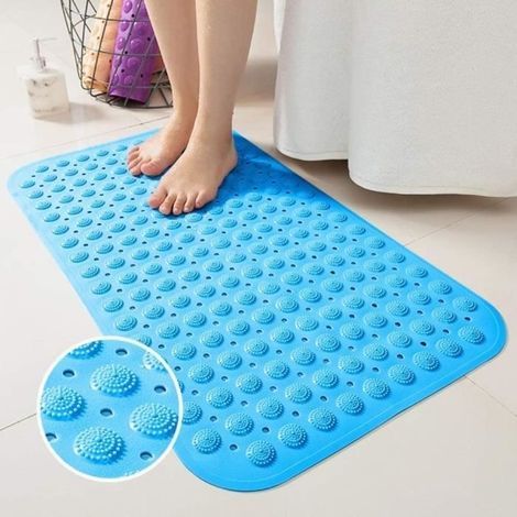 Duschmatte, rutschfeste Duschmatte, sicherer Saugnapf aus Gummi für Badezimmer, 36 cm x 71 cm, blau (1/4)
