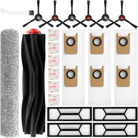 25 Stück Zubehör für Eufy S1 Pro/Omni S1 Pro Saugroboter, 1 Hauptbürste, 1 Roller Wischtuchrolle, 4 Filter, 6 Staubbeutel, 6 Seitenbürsten, 6 Flach-Duftstein, 1 Reinigungsbürste (1/5)