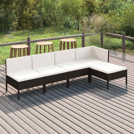 Salon de jardin 5 pcs Ensemble Table et Chaise de Jardin - avec coussins Résine tressée Noir BV130318 - BonneVie (1/5)