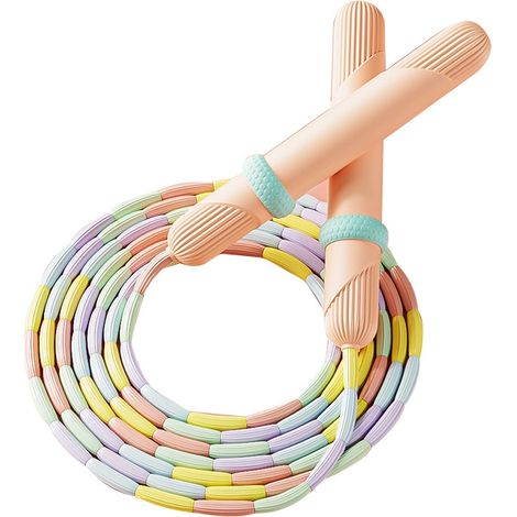 Corde à sauter de 2,7 m - corde à sauter pour filles et garçons - corde à sauter souple à perles - corde à sauter réglable - corde d'entraînement (rose)