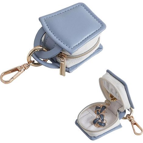 Porte-bijoux de voyage – Mini étui à bijoux portable en similicuir – Boîte de rangement pour bagues – Boîte de rangement pour bagues – Boîte à bijoux pour femme, cadeau pour mère (JC04-bleu) (1/3)