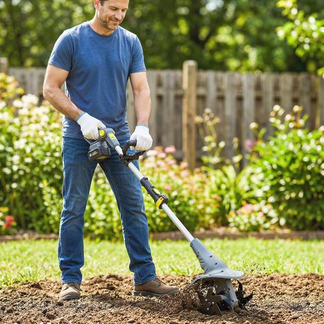 Motobineuse sans Fil 18V 355W, 2 Batteries 4,0Ah, Largeur 20 cm, Travail Jardin, Gris (1/5)