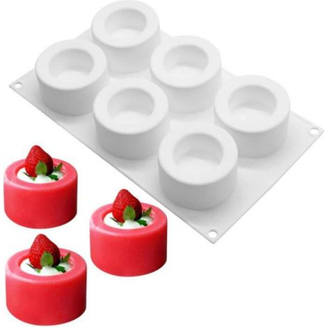 Moule Pâtisserie - - Rond - 6 Cavités - Silicone - Antiadhésif - Blanc (1/5)