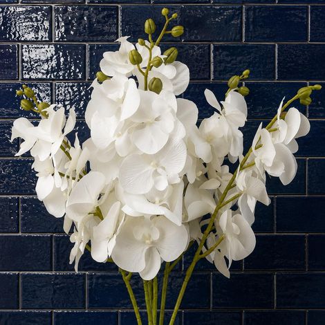 Pack of 6 x 100cm Artificial Phalaenopsis Orchid White Stem - Premium Quality (1/5)
