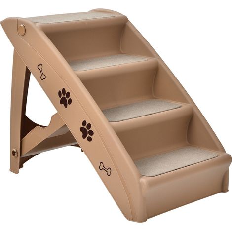Haustiertreppe mit 4 stufen tragbare kletterleiter sichere hunderampe 625 x 38 x 49 cm braun