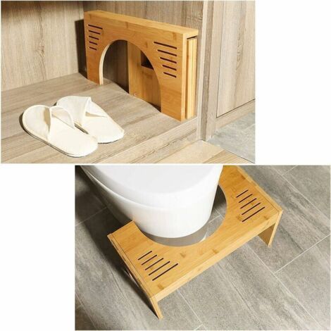 Repose-Pieds Squat Réglable en Hauteur Marchepied de Toilette en Forme de C Tabouret de Toilette Marches de Toilette en Bambou Physiologique (1/4)