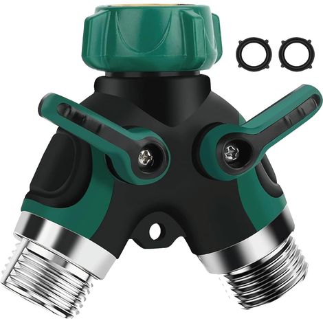 Raccord double pour tuyau d'arrosage, répartiteur en Y et distributeur de 3/4" pour robinet extérieur et tuyaux d'arrosage, répartiteur de tuyau d'arrosage à 2 voies, connecteurs et