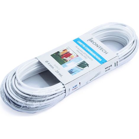 Cavo stendibiancheria Ø 4 mm. in acciaio ottonato rivestito PVC bianco 20 mt.