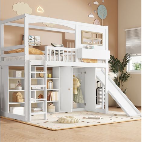 Cama litera infantil con armario y tobogán 90x200 OKMYHOME (1/5)