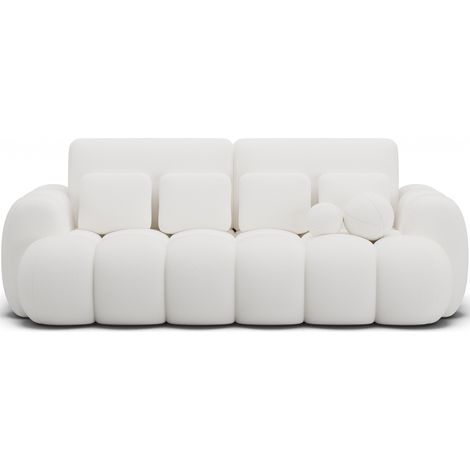Les Tendances – Canapé convertible 3 places 256 cm – Mécanisme Dolphin – Coffre de rangement 180 x 58 x 24 cm – Tissu polyester blanc (1/5)