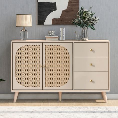 Buffet TV meuble de rangement avec portes et tiroirs, grand espace de stockage, armoire basse pour salon salle à manger, couleur blanc cassé crème, largeur 120 cm (1/5)