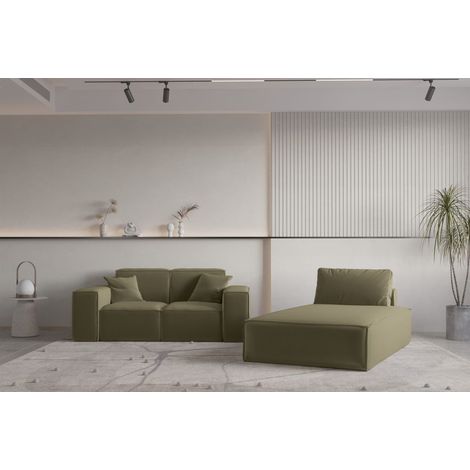 Sofa Set 2-teilig Sezlong und Sofa 2-Sitzer CELES PREMIUM Stoff Opera Velvet Olivgrün (1/4)