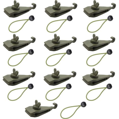 Pinces de fixation pour bâches - pinces robustes avec système de verrouillage, lot de 10, avec tendeur élastique à boule, pour auvents et couvertures de piscine