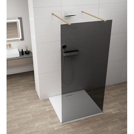 ESCA GOLD MATT Panneau de douche monobloc en verre, à poser, verre fumé, 1200 mm (1/3)