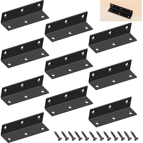 10PCS Équerre de Fixation,Connecteur d'angle en L,Supports d'angle en Métal 80 x 20 x 20 mm Noir Angle Droit Support en forme de L Metalliques Equerres avec Vis pour la Fixation,Réparation de Meubles