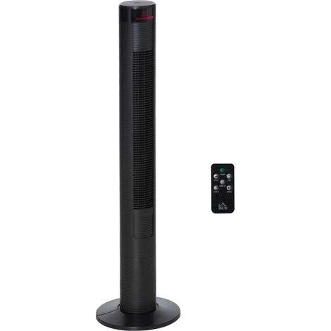 Ventilateur colonne avec télécommande, 45 W, oscillation à 70°, minuterie 12 heures, 4 modes, 3 vitesses silencieuses, Ø 31,5 x H 117 cm, noir