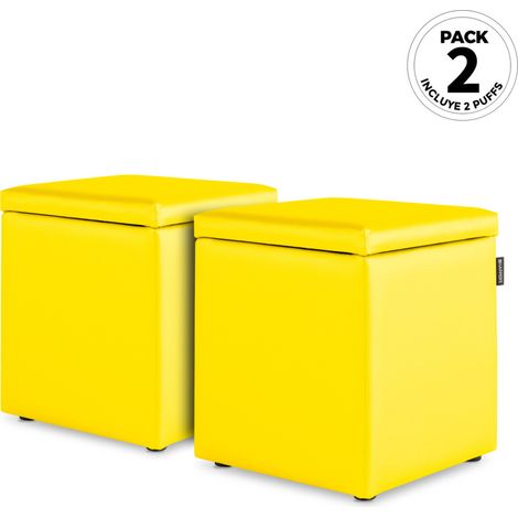 Puff Cubo Arcón Polipiel Amarillo PACK 2 UNIDADES Amarillo