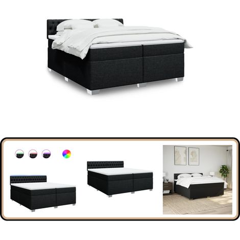Boxspringbett mit Matratze Schwarz 200x200 cm Stoff - Boxspringbett - Doppelbett - Schlafzimmermöbel - Bettenrahmen - Lederbettwäsche