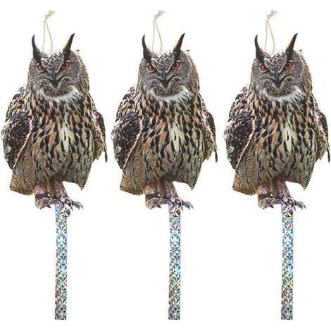 Lot de 3 Répulsifs Anti Oiseaux Pigeons Effaroucheur Réfléchissant avec Clochette Hibou (1/4)