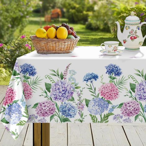 Tischdecke Hortensien Blumen 140x180cm Rechteckig Pflegeleicht & Knitterfrei