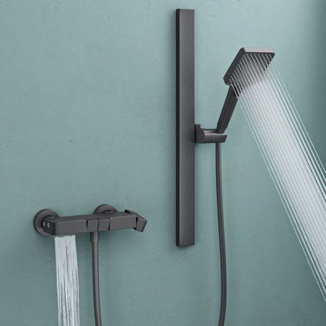 doporro Duscharmatur Komplettset mit Wasserfallauslauf und Ablage, 70 cm Aluminium Duschstange, Handbrause mit Schlauch und Halterung für modernes Badezimmer Grau Duschsystem10