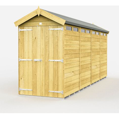 4 x 16 Feet Apex Security Shed - Double Door - Wood - L472 x W118 x H217 cm